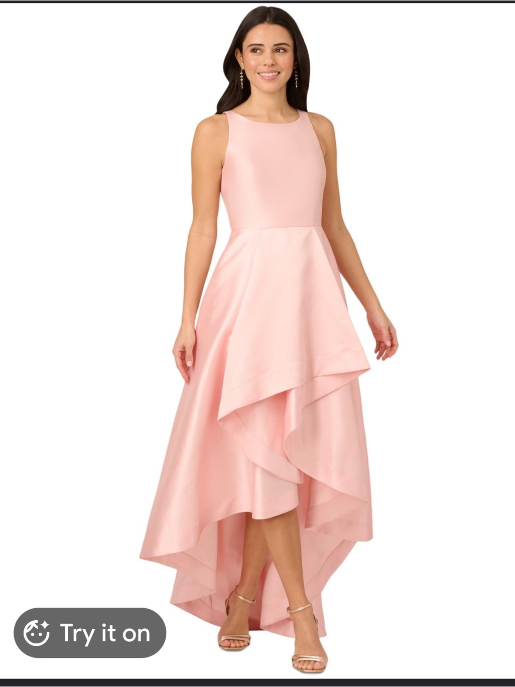 Adrianna Papell Blush Pink High-Low Satin Layered Dress